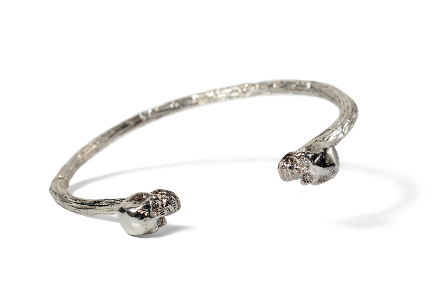 Sterling Silver Organic Skull Cuff with Diamonds