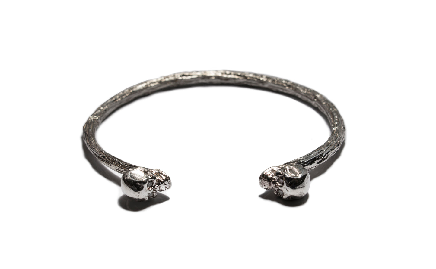 Sterling Silver Organic Skull Cuff with Diamonds