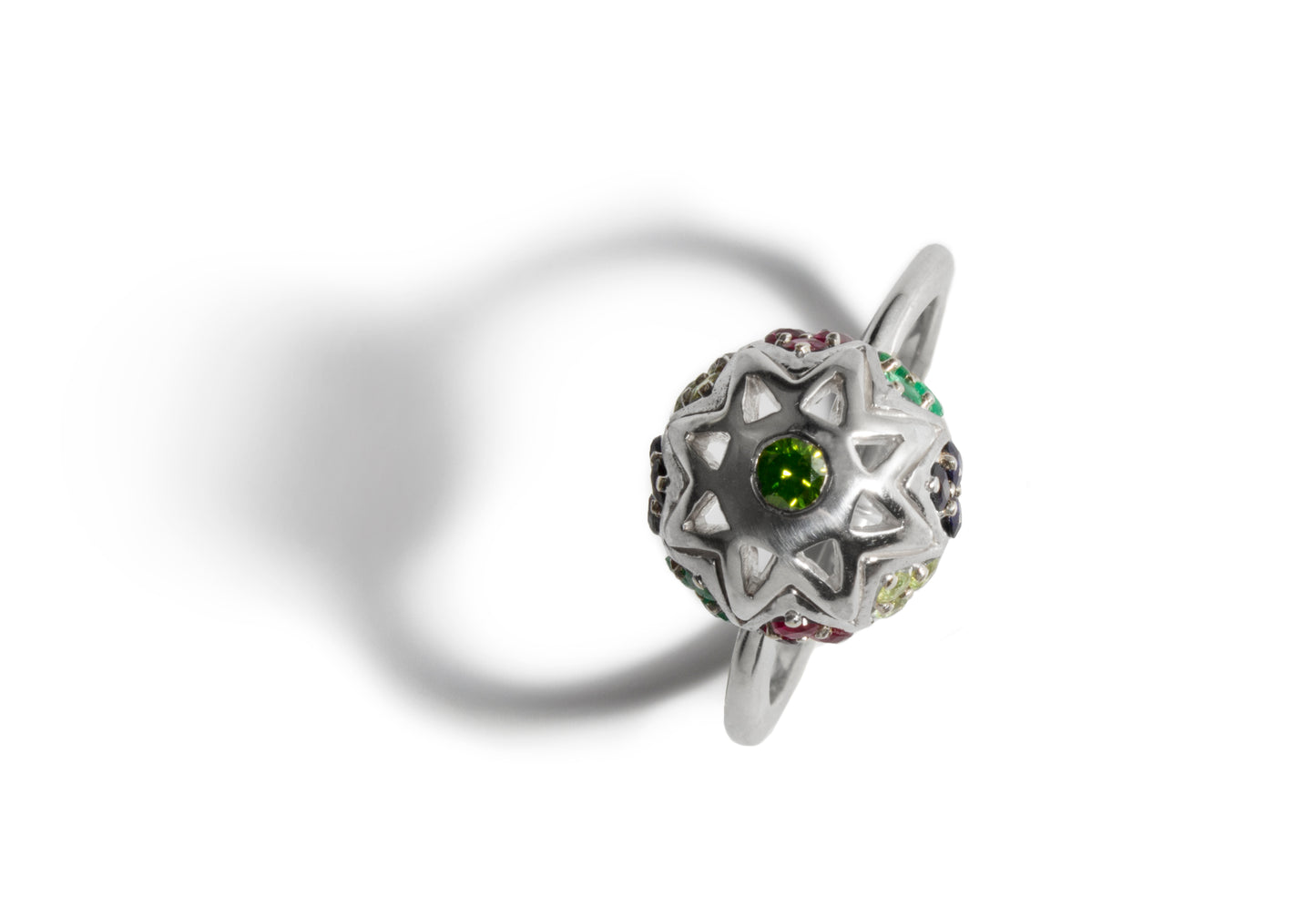 Sterling Silver Sphere Ring with Multicolor Gemstones