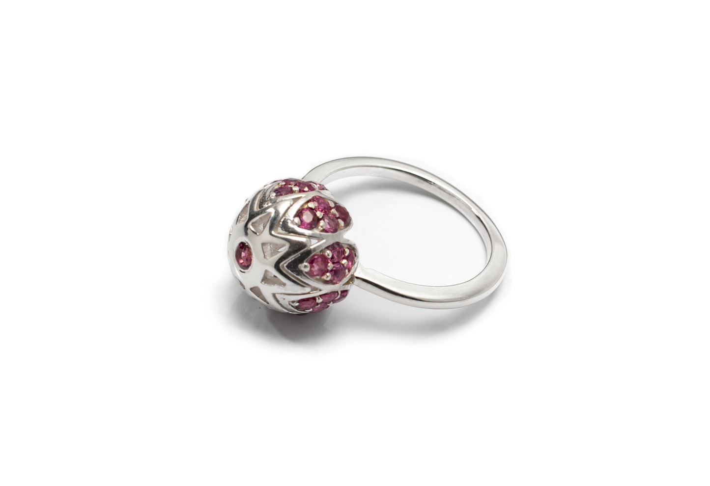 Sterling Silver Sphere Ring with Ruby Gemstones