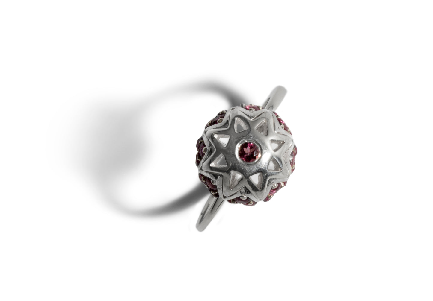 Sterling Silver Sphere Ring with Ruby Gemstones