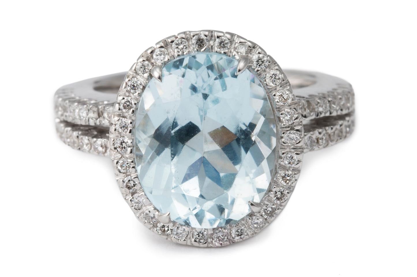 5.20CT Aquamarine 18K White Gold Engagement Ring with Diamonds