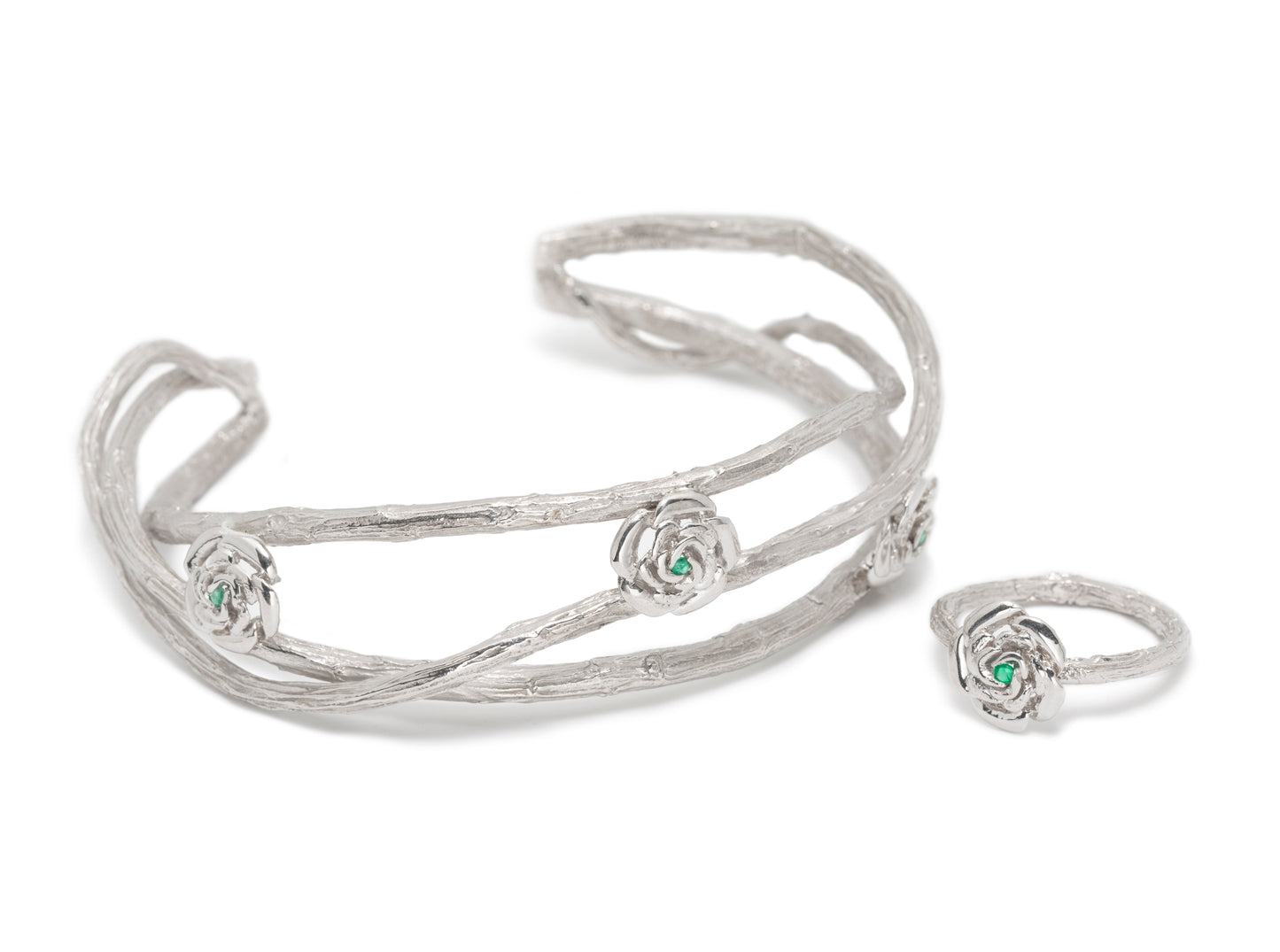 Blossom Whisper Sterling Silver Bangle with Gemstones