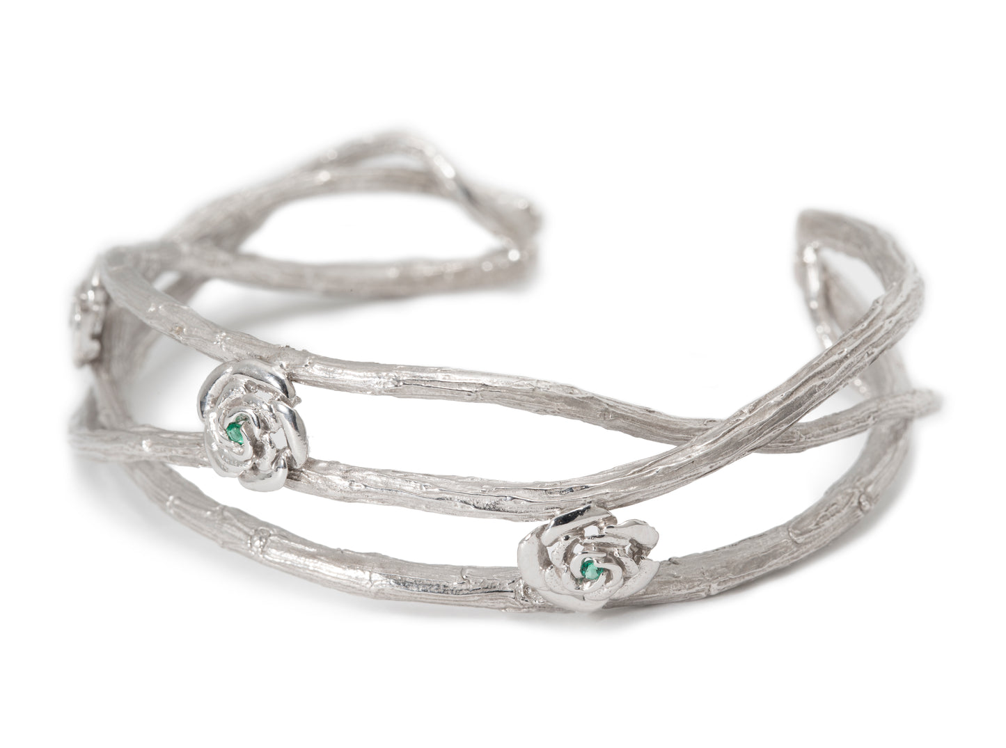 Blossom Whisper Sterling Silver Bangle with Gemstones