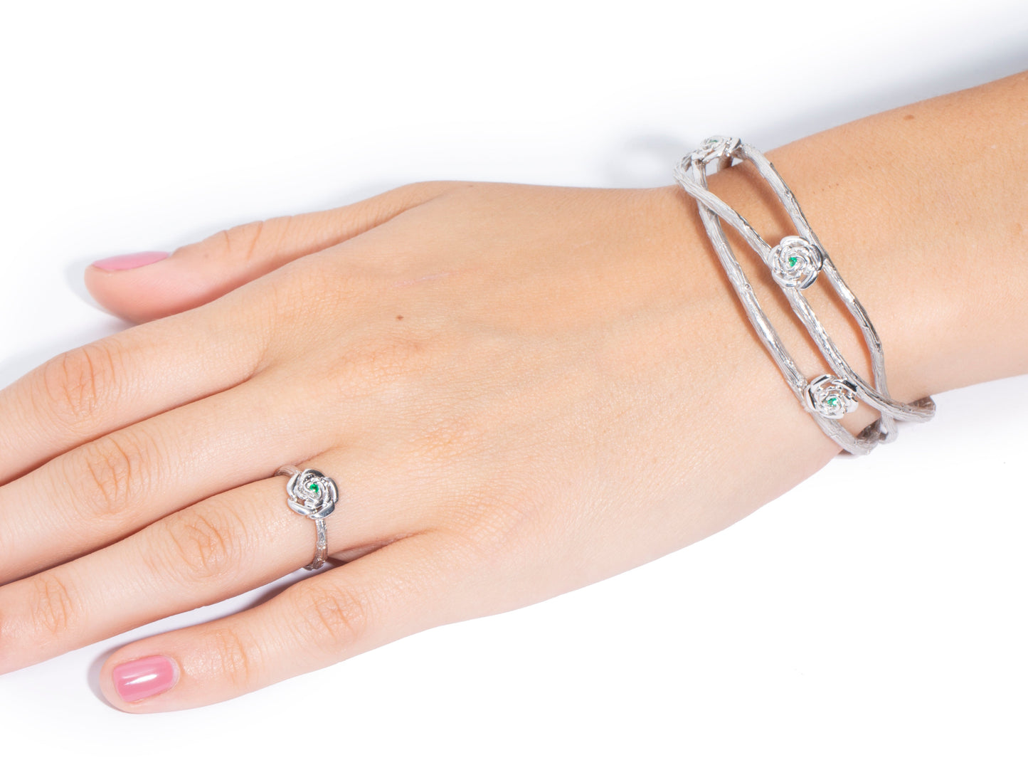 Blossom Whisper Sterling Silver Bangle with Gemstones