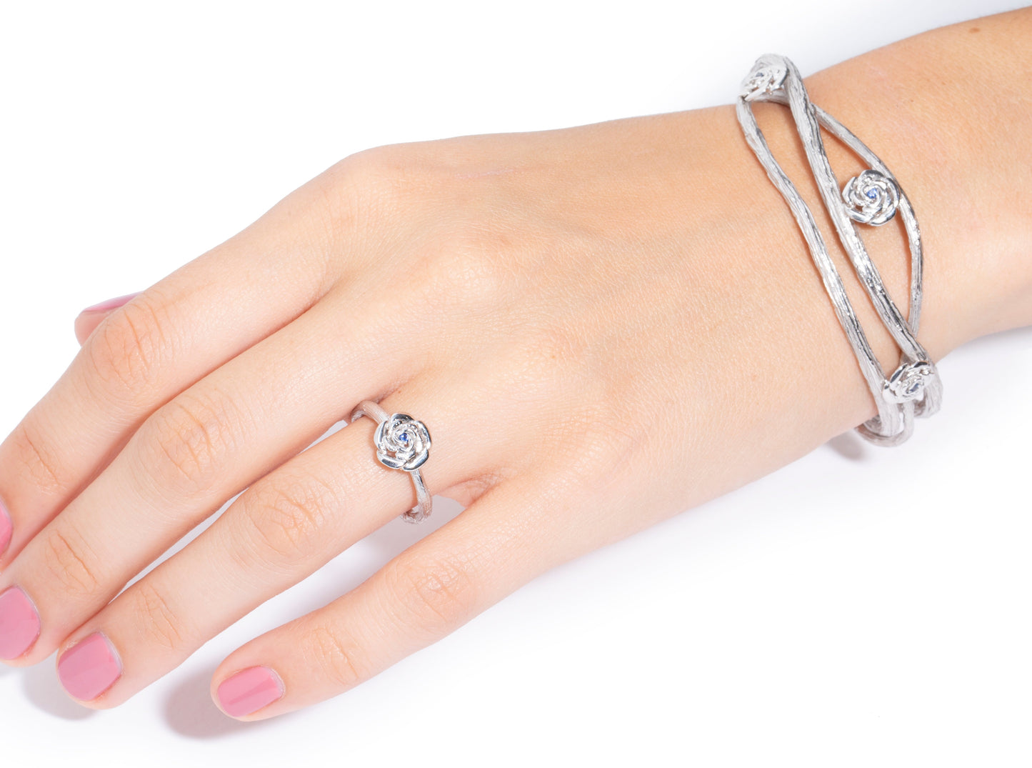 Blossom Whisper Sterling Silver Bangle with Gemstones