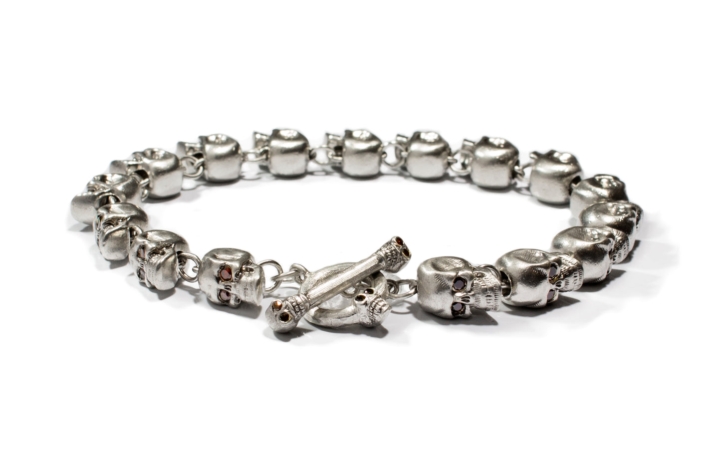 Sterling Silver Skulls Bracelet with Multicolor Diamonds