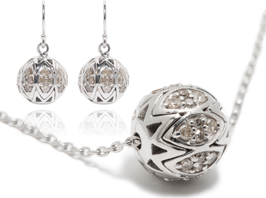 Sparkling Sophistication: Sterling Silver Diamond Earrings and Pendant Necklace Set